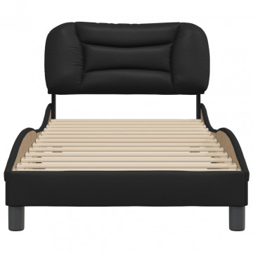 Cadru de pat cu tăblie, negru, 90x190 cm, piele ecologică - Img 4