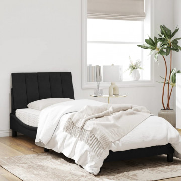 Cadru de pat cu tăblie, negru, 90x200 cm, catifea - Img 3
