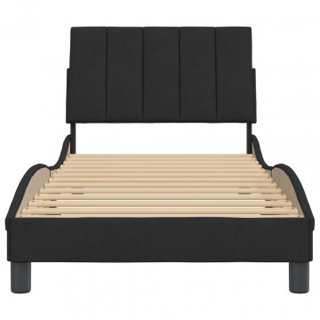 Cadru de pat cu tăblie, negru, 90x200 cm, catifea - Img 8