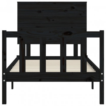 Cadru de pat cu tăblie, negru, 90x200 cm, lemn masiv - Img 5