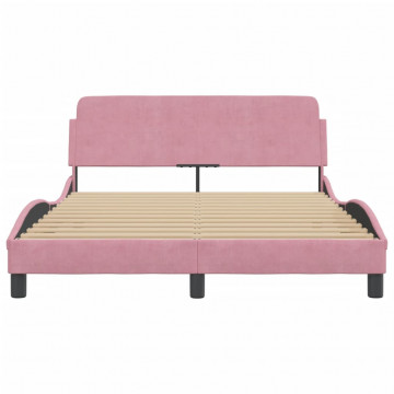 Cadru de pat cu tăblie, roz, 120x200 cm, catifea - Img 4