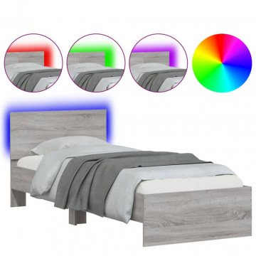 Cadru de pat cu tăblie și lumini LED, gri sonoma, 90x190 cm - Img 2