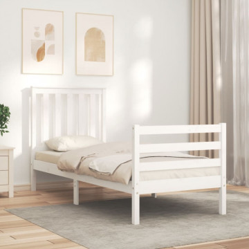 Cadru de pat cu tăblie single mic, alb, lemn masiv - Img 3