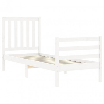 Cadru de pat cu tăblie single mic, alb, lemn masiv - Img 8