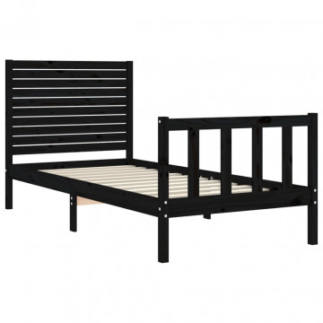 Cadru de pat cu tăblie Small Single, negru, lemn masiv - Img 8