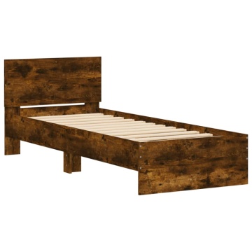 Cadru de pat cu tăblie stejar fumuriu 75x190 cm lemn prelucrat - Img 2