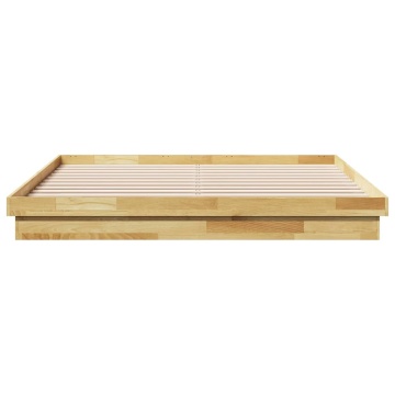 Cadru de pat fără saltea 200x200 cm din lemn masiv de stejar - Img 5