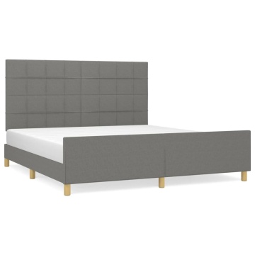 Cadru de pat fără saltea, gri închis, 160x200 cm, textil - Img 2