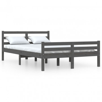Cadru de pat, gri, 140x190 cm, lemn masiv de pin - Img 2