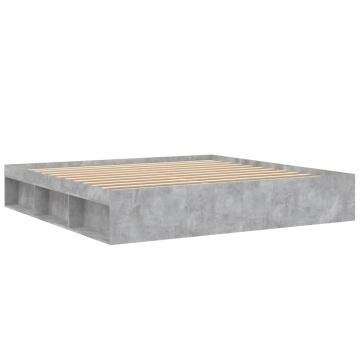 Cadru de pat, gri beton, 200x200 cm - Img 8