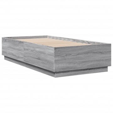 Cadru de pat, gri sonoma, 90x190 cm, lemn prelucrat - Img 5