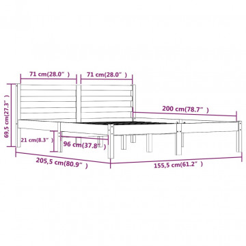 Cadru de pat King Size 5FT, alb, 150x200 cm, lemn masiv de pin - Img 7