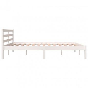 Cadru de pat King Size 5FT, alb, 150x200 cm, lemn masiv de pin - Img 8