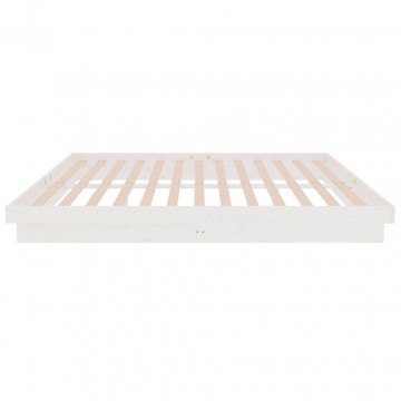 Cadru de pat King Size 5FT, alb, 150x200 cm, lemn masiv - Img 5