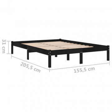 Cadru de pat King Size, negru, 150x200 cm, lemn masiv - Img 7