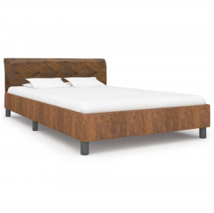 Cadru de pat, maro, 120 x 200 cm, piele întoarsă ecologică - Img 1