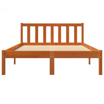 Cadru de pat, maro ceruit, 135x190 cm, lemn masiv de pin - Img 4