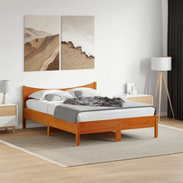 Cadru de pat, maro ceruit, 140x200 cm, lemn masiv de pin - Img 3