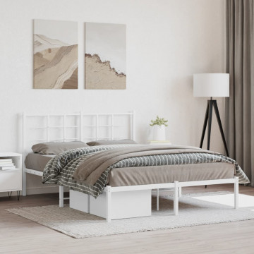 Cadru de pat metalic cu tăblie, alb, 135x190 cm - Img 3