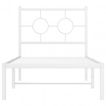Cadru de pat metalic cu tăblie, alb, 75x190 cm - Img 8