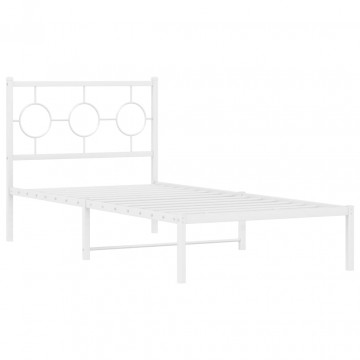 Cadru de pat metalic cu tăblie, alb, 90x190 cm - Img 2