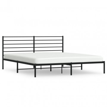 Cadru de pat metalic cu tăblie, negru, 193x203 cm - Img 2