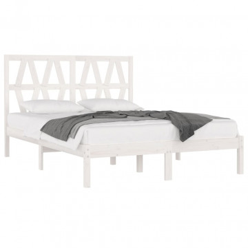 Cadru de pat mic dublu, alb, 120x190 cm, lemn masiv de pin - Img 3