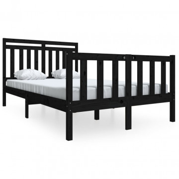 Cadru de pat, negru, 140x200 cm, lemn masiv - Img 2