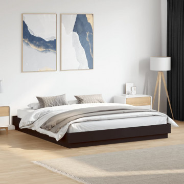 Cadru de pat negru 180x200 cm din lemn prelucrat - Img 3