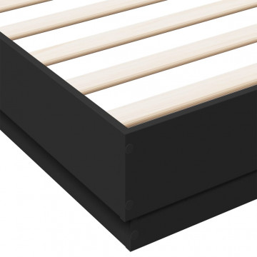 Cadru de pat negru 180x200 cm din lemn prelucrat - Img 6