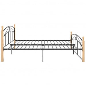 Cadru de pat, negru, 180x200 cm, metal și lemn masiv de stejar - Img 4