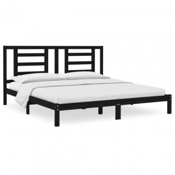 Cadru de pat, negru, 200x200 cm, lemn masiv de pin - Img 2