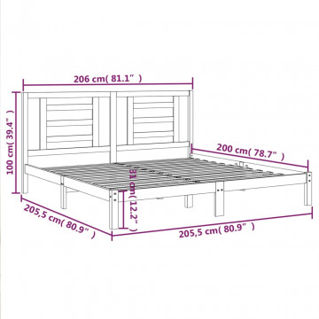 Cadru de pat, negru, 200x200 cm, lemn masiv de pin - Img 5