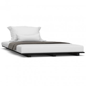 Cadru de pat, negru, 90x200 cm, lemn masiv de pin - Img 2