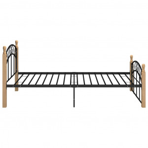 Cadru de pat, negru, 90x200 cm, metal și lemn masiv de stejar - Img 4