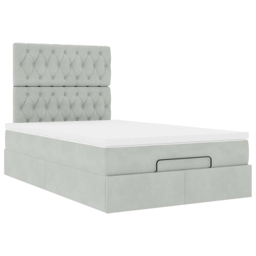 Cadru de pat otoman cu saltele Gri deschis 120x200cm catifea - Img 6
