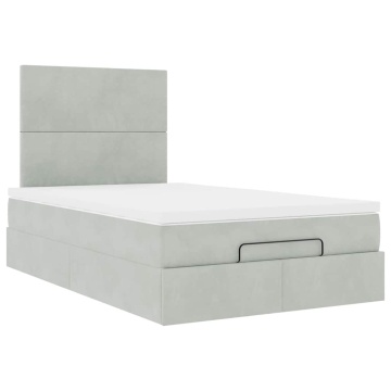 Cadru de pat otoman cu saltele Gri deschis 120x200cm catifea - Img 6