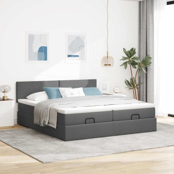 Cadru de pat otoman cu saltele Gri închis 180x200cm țesătură - Img 4
