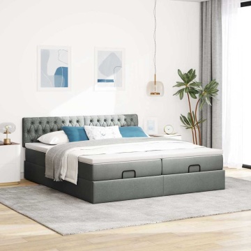 Cadru de pat otoman cu saltele Gri închis 180x200cm țesătură - Img 3