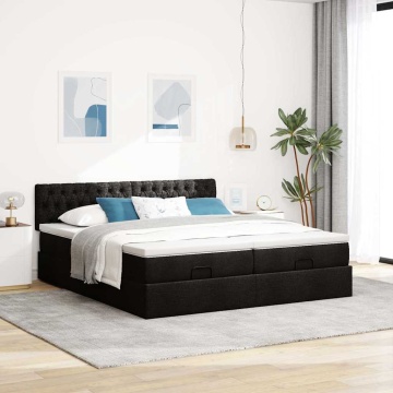 Cadru de pat otoman cu saltele, material negru 180x200cm - Img 4