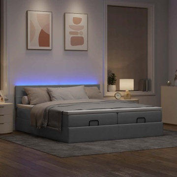 Cadru de pat otoman cu saltele țesătură gri deschis 200x200cm - Img 3