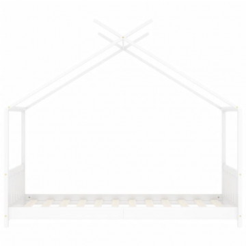 Cadru de pat pentru copii, alb, 70 x 140 cm, lemn masiv de pin - Img 3