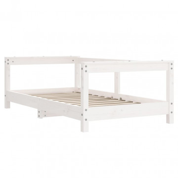 Cadru de pat pentru copii, alb, 70x140 cm, lemn masiv de pin - Img 3