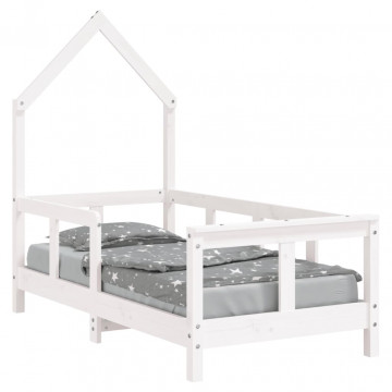 Cadru de pat pentru copii, alb, 70x140 cm, lemn masiv de pin - Img 2