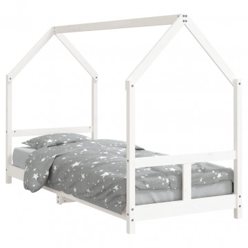 Cadru de pat pentru copii, alb, 80x200 cm, lemn masiv de pin - Img 2