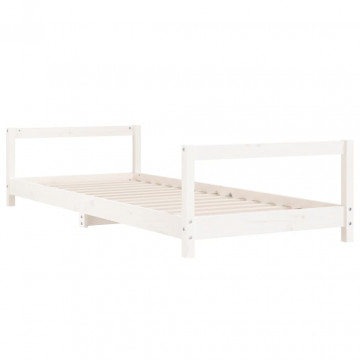 Cadru de pat pentru copii, alb, 90x200 cm, lemn masiv de pin - Img 5