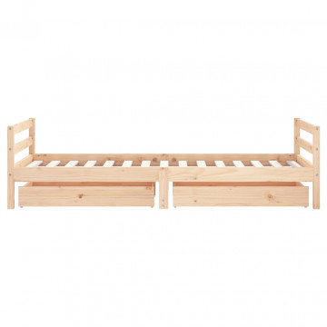 Cadru de pat pentru copii cu sertare, 90x190 cm, lemn masiv pin - Img 5