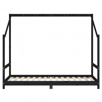Cadru de pat pentru copii, negru, 90x190 cm, lemn masiv de pin - Img 4
