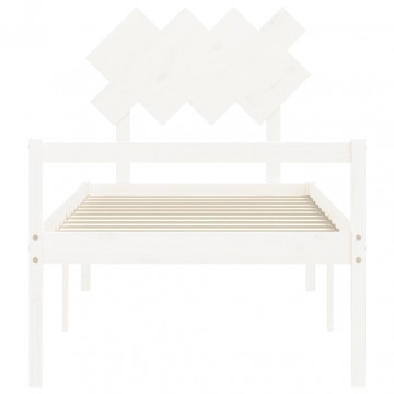 Cadru de pat senior cu tăblie, 90x200 cm, alb, lemn masiv - Img 5