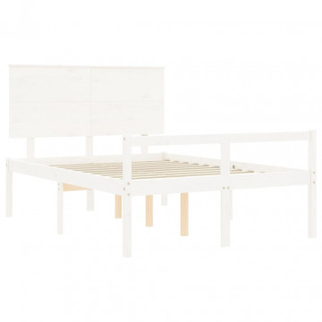 Cadru de pat senior cu tăblie dublu, alb, lemn masiv - Img 8